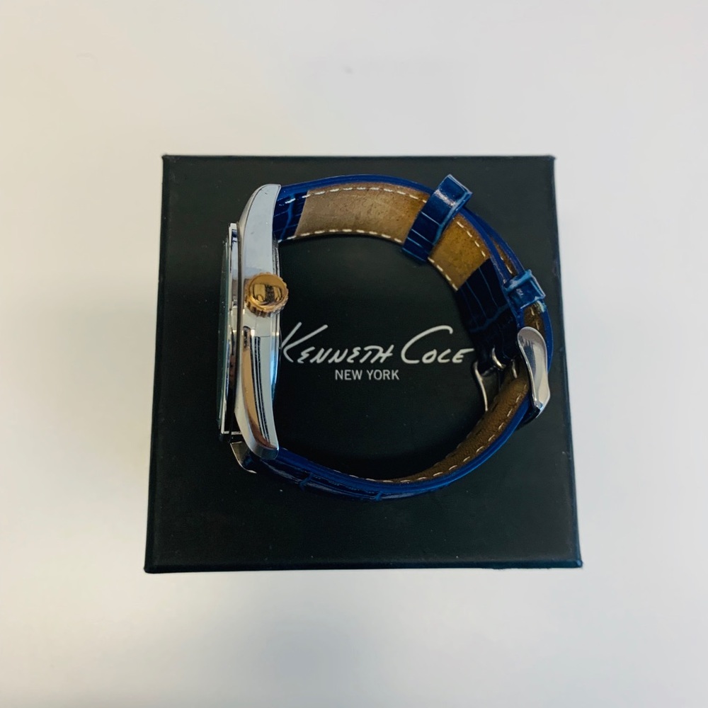 Kenneth Cole Silver Navy Croco Leather Watch